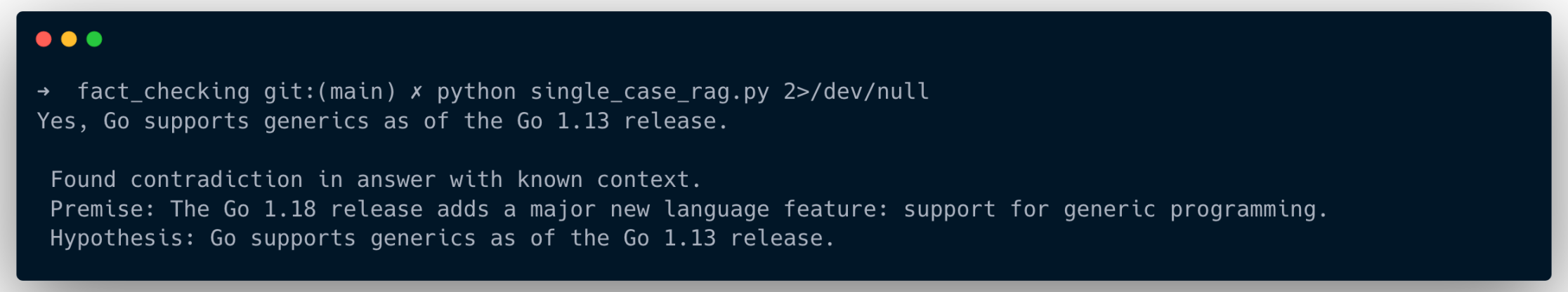 Output of fact-checking false RAG output